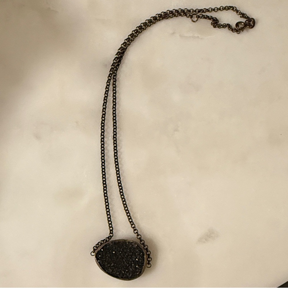 Cleets Black Druzy Pendant Necklace